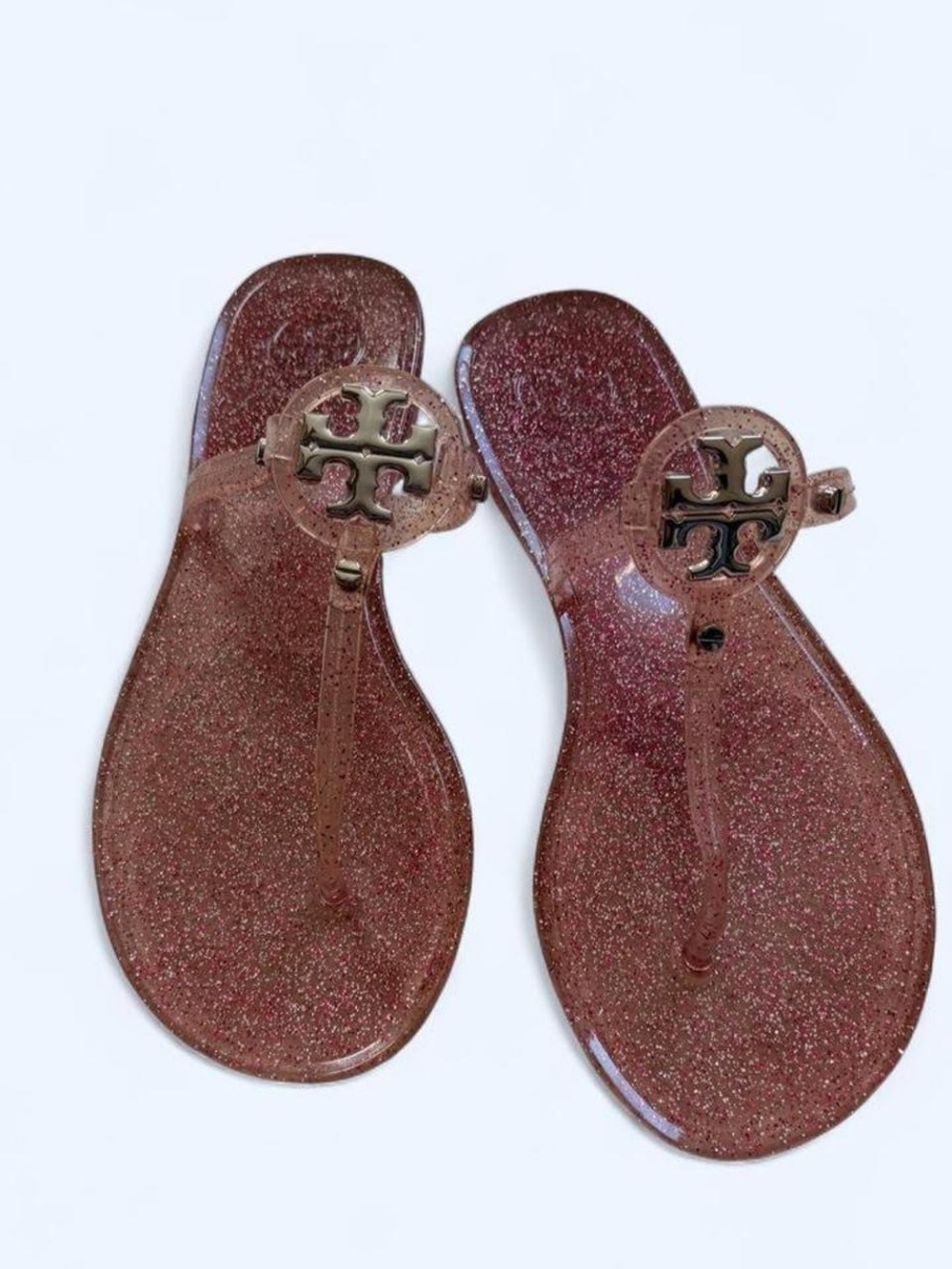 Tory Burch Mini Miller Pink Glitter Jelly Thong Flip Flop Sandals Size 6